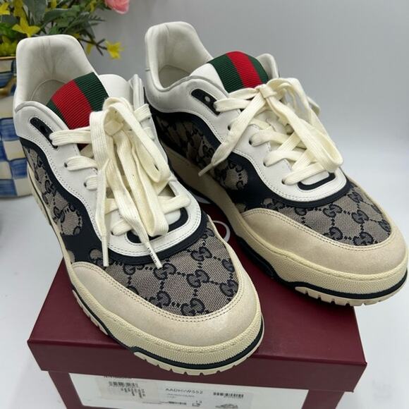 Men's Gucci re-web canvas/leather sneakers size 13 made in Italy like new - Picture 1 of 9
